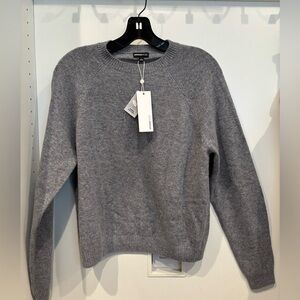 Minnie Rose Heather Grey “Shrunken Crew” Cashmere Crew Neck Sweater